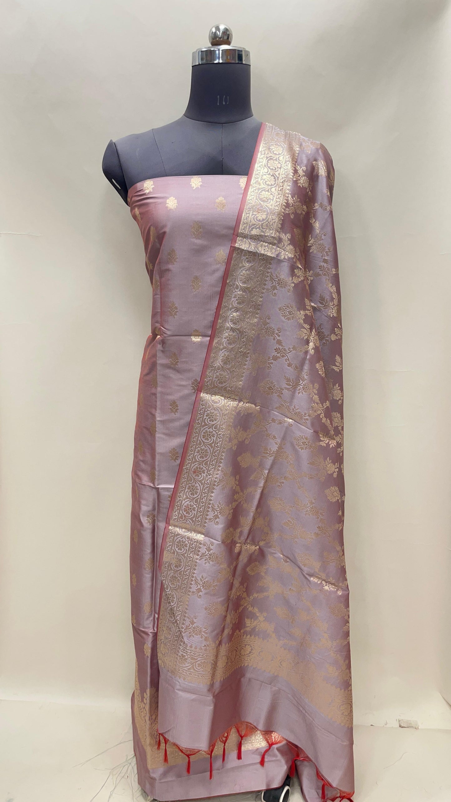 Mauve Semi Katan Silk Handloom Banarasi 3 pcs Suit Set MUB_SK67