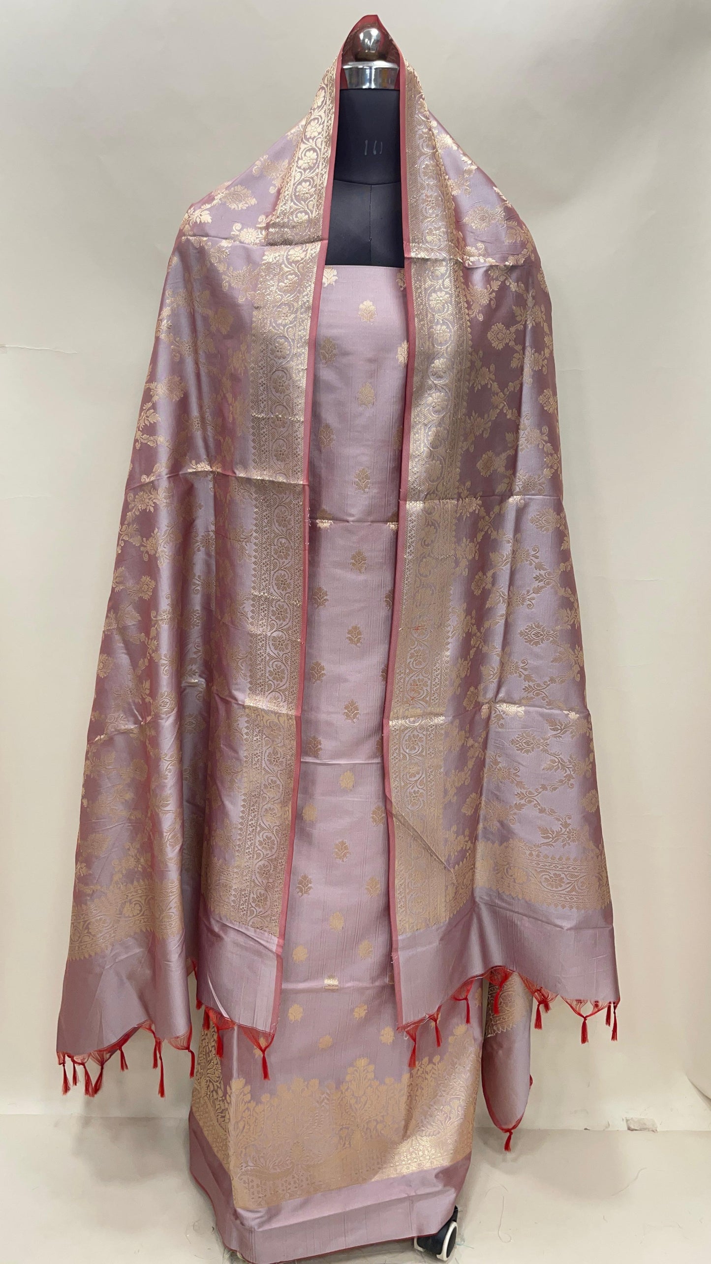 Mauve Semi Katan Silk Handloom Banarasi 3 pcs Suit Set MUB_SK67