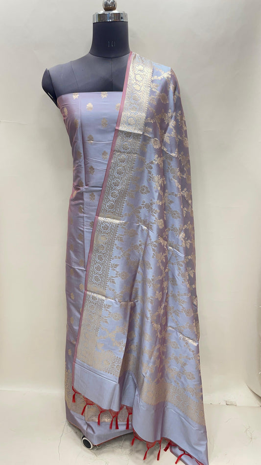 Light Purple Semi Katan Silk Handloom Banarasi 3 pcs Suit Set MUB_SK65