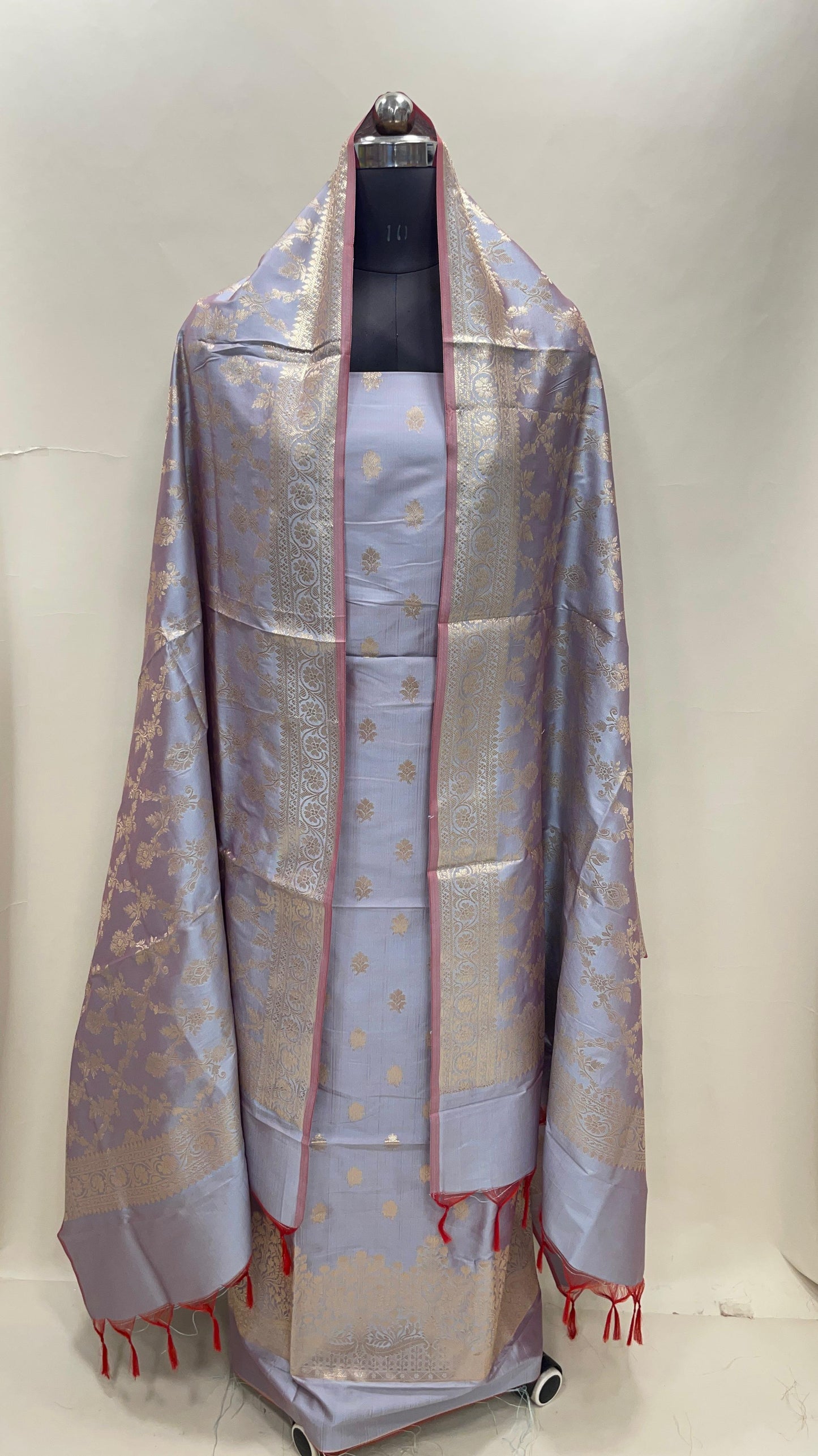 Light Purple Semi Katan Silk Handloom Banarasi 3 pcs Suit Set MUB_SK65