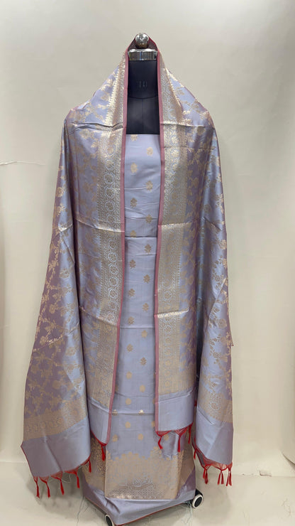 Light Purple Semi Katan Silk Handloom Banarasi 3 pcs Suit Set MUB_SK65