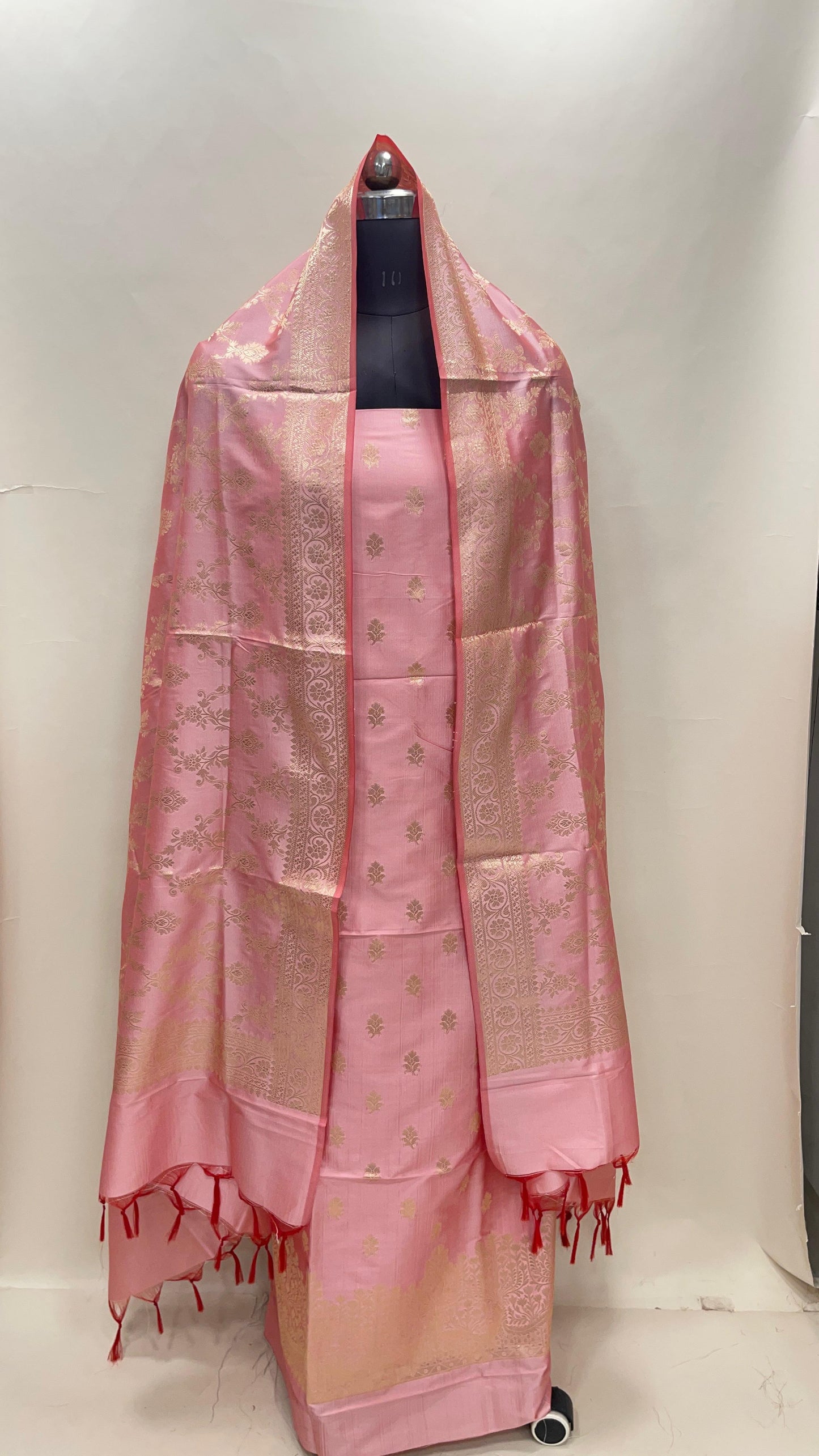 Pink Semi Katan Silk Handloom Banarasi 3 pcs Suit Set MUB_SK64