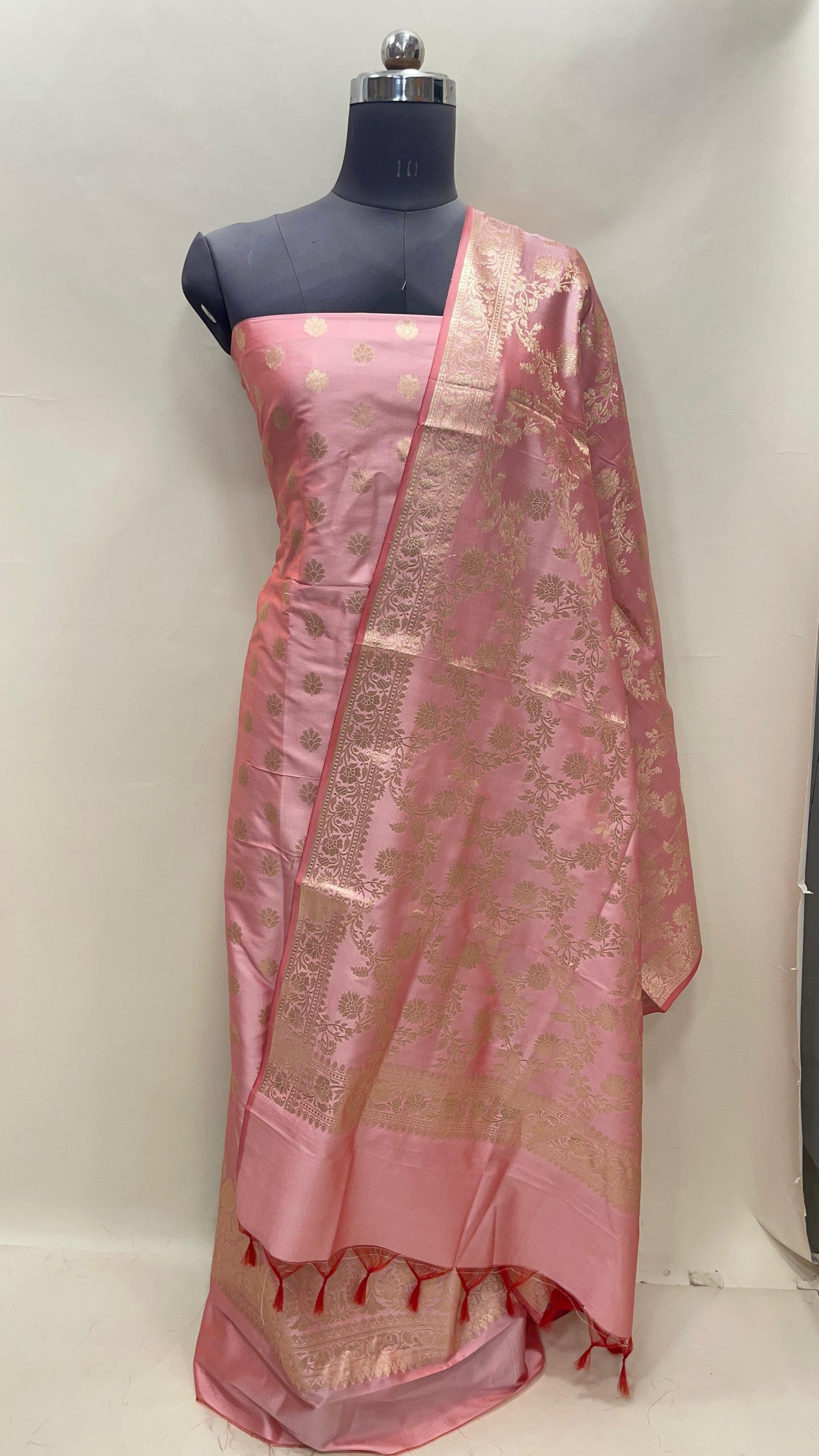 Pink Semi Katan Silk Handloom Banarasi 3 pcs Suit Set MUB_SK71