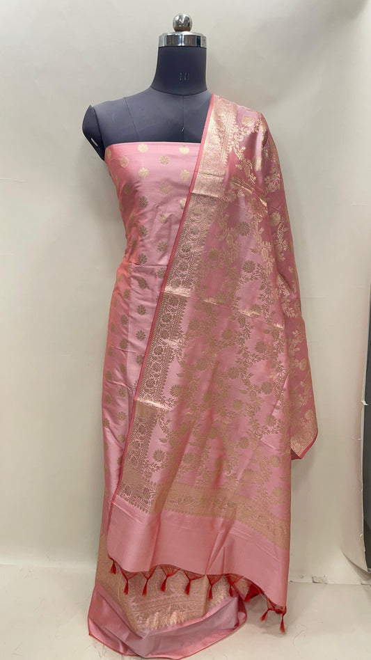 Pink Semi Katan Silk Handloom Banarasi 3 pcs Suit Set MUB_SK71