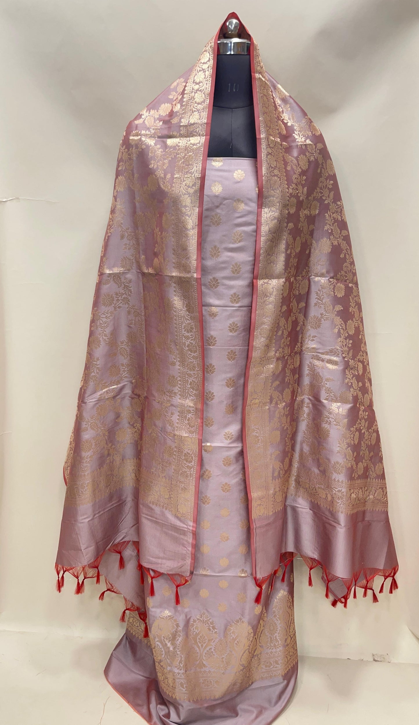 Mauve Semi Katan Silk Handloom Banarasi 3 pcs Suit Set MUB_SK73