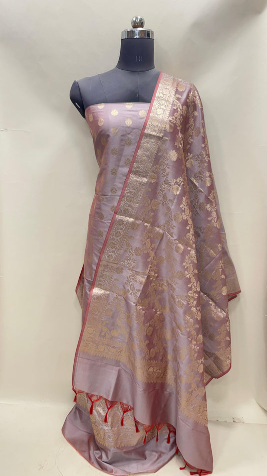 Mauve Semi Katan Silk Handloom Banarasi 3 pcs Suit Set MUB_SK73