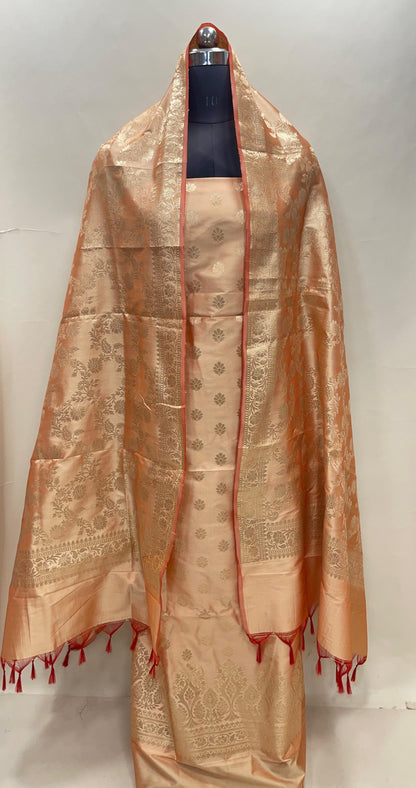 Orange Semi Katan Silk Handloom Banarasi 3 pcs Suit Set MUB_SK76