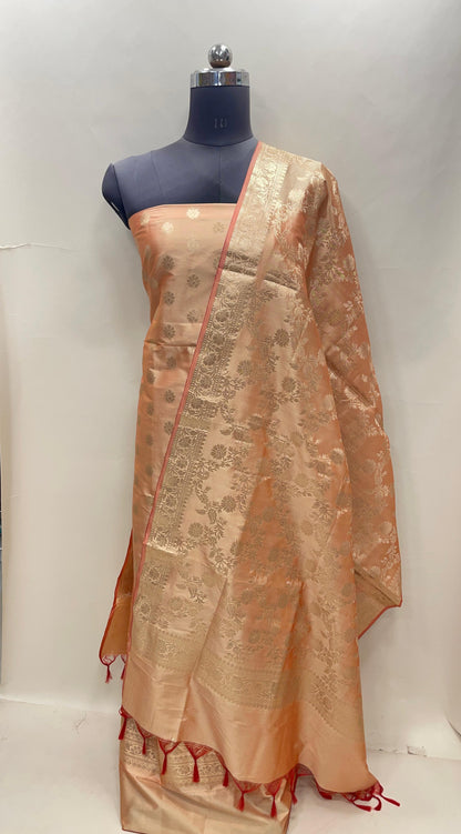 Orange Semi Katan Silk Handloom Banarasi 3 pcs Suit Set MUB_SK76