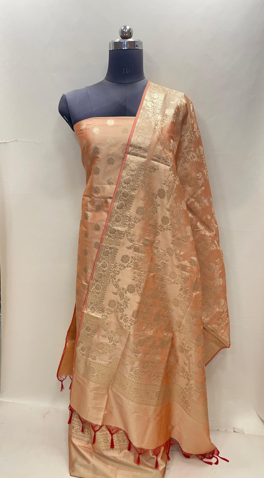 Orange Semi Katan Silk Handloom Banarasi 3 pcs Suit Set MUB_SK76