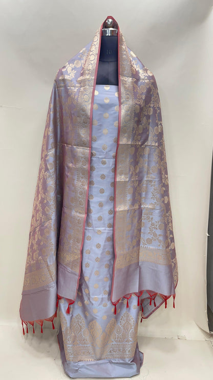 Light Purple Semi Katan Silk Handloom Banarasi 3 pcs Suit Set MUB_SK77