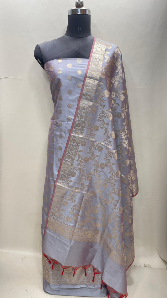 Light Purple Semi Katan Silk Handloom Banarasi 3 pcs Suit Set MUB_SK77