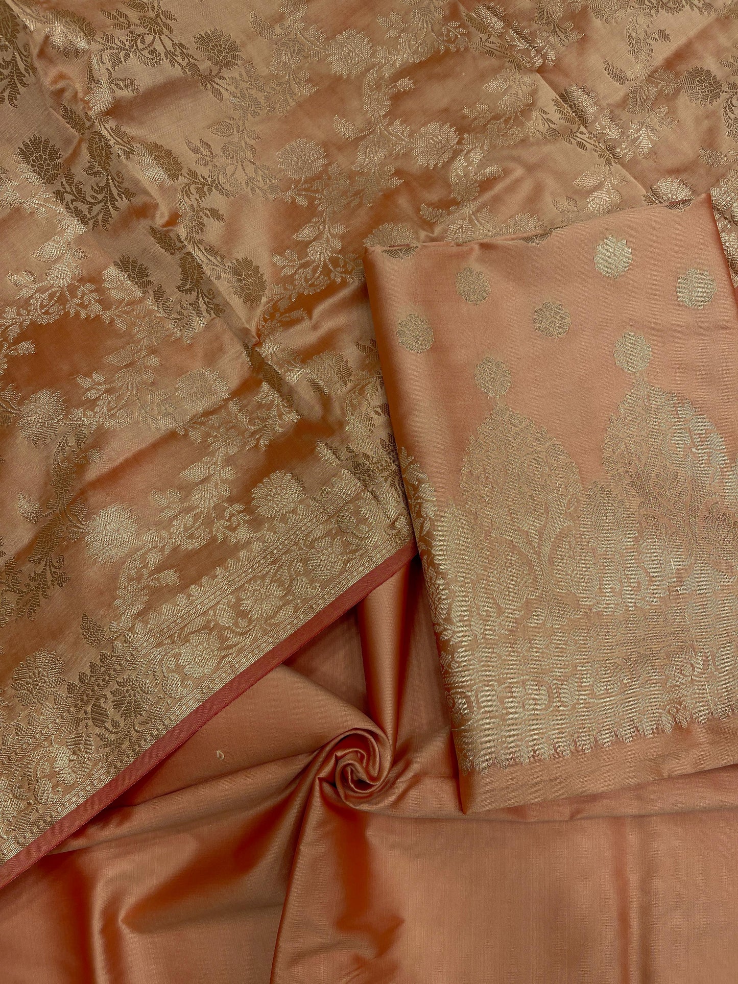 Orange Semi Katan Silk Handloom Banarasi 3 pcs Suit Set MUB_SK76