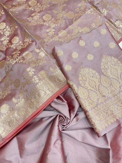 Mauve Semi Katan Silk Handloom Banarasi 3 pcs Suit Set MUB_SK73
