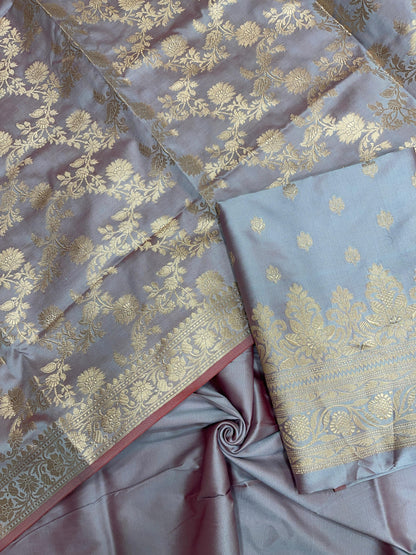 Light Purple Semi Katan Silk Handloom Banarasi 3 pcs Suit Set MUB_SK78