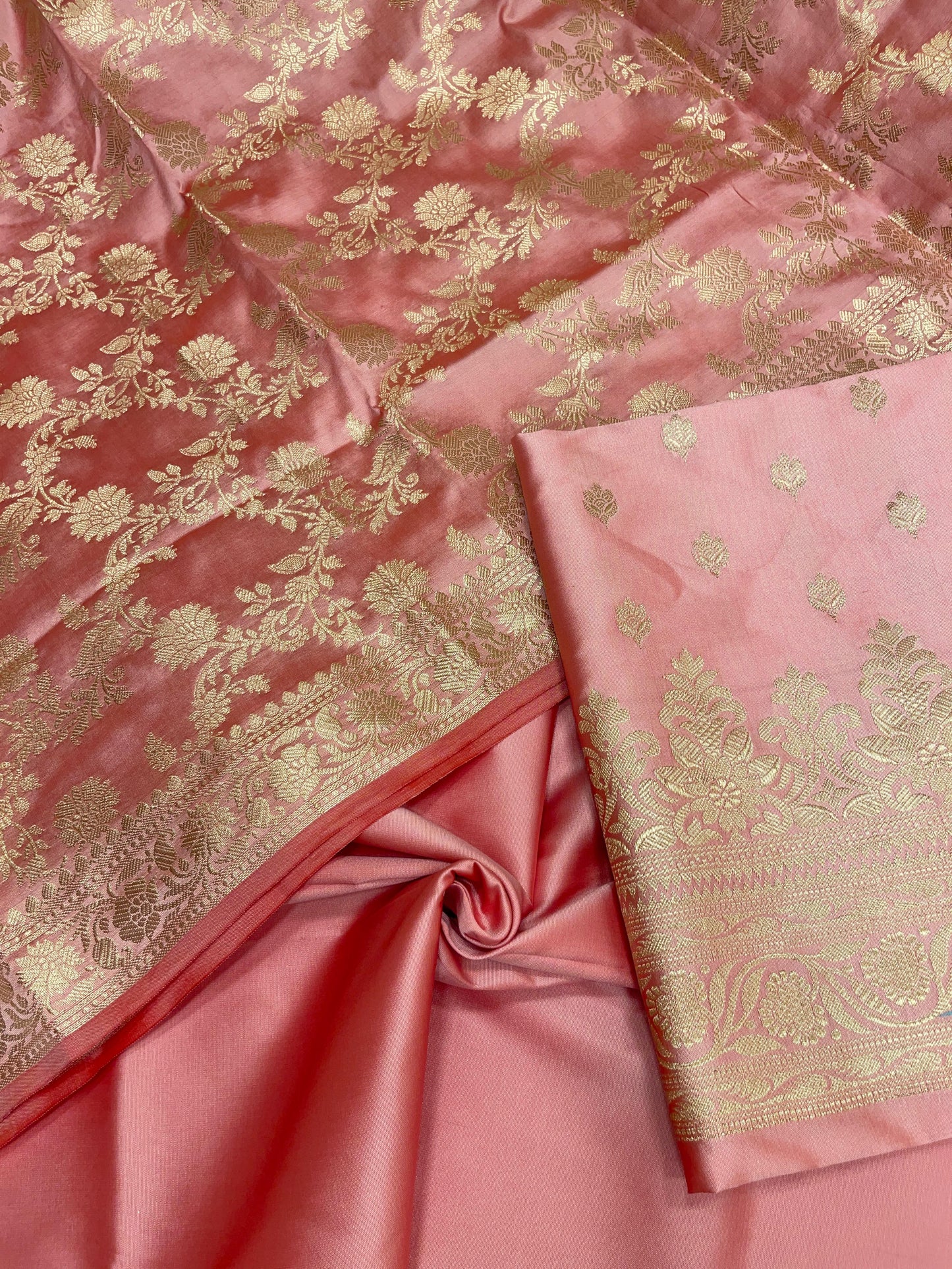 Pink Semi Katan Silk Handloom Banarasi 3 pcs Suit Set MUB_SK13