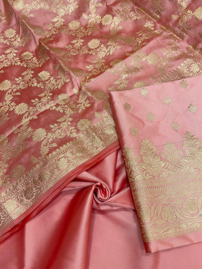 Pink Semi Katan Silk Handloom Banarasi 3 pcs Suit Set MUB_SK13
