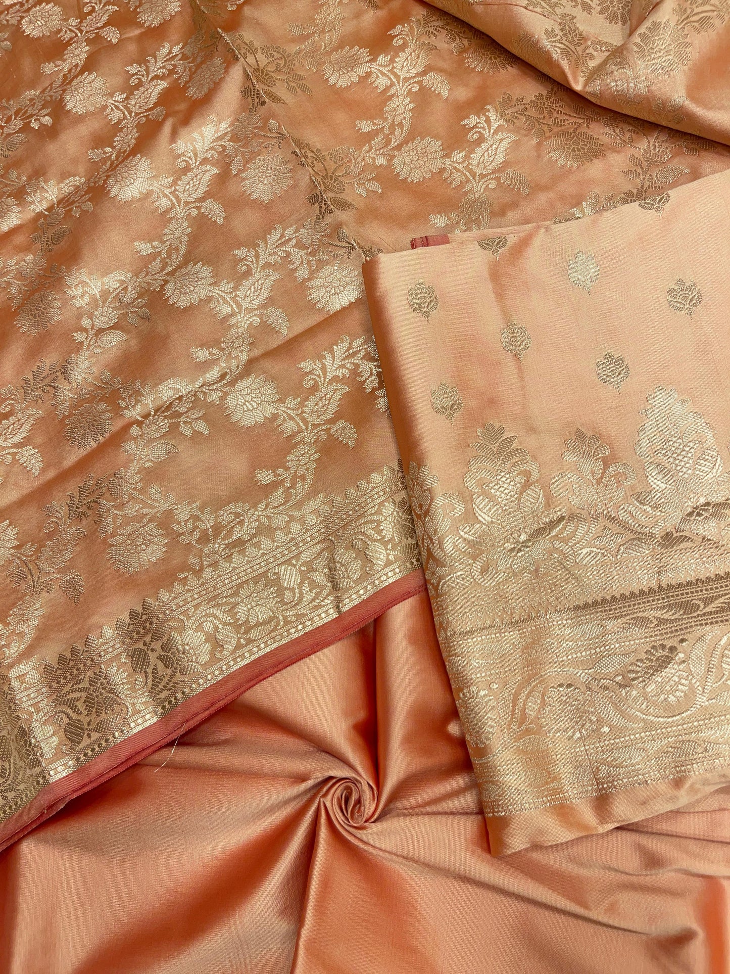 Peach Semi Katan Silk Handloom Banarasi 3 pcs Suit Set MUB_SK84