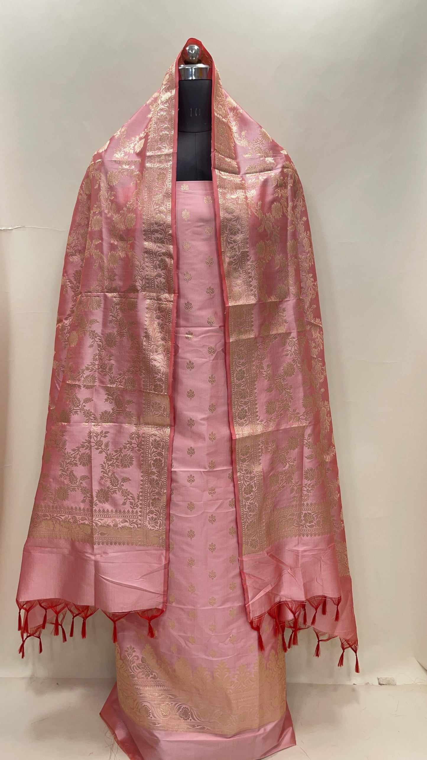 Pink Semi Katan Silk Handloom Banarasi 3 pcs Suit Set MUB_SK13
