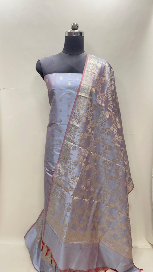 Light Purple Semi Katan Silk Handloom Banarasi 3 pcs Suit Set MUB_SK78