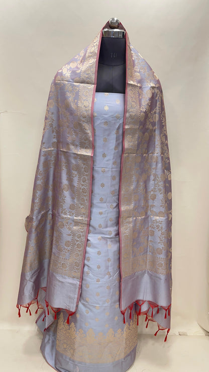 Light Purple Semi Katan Silk Handloom Banarasi 3 pcs Suit Set MUB_SK78