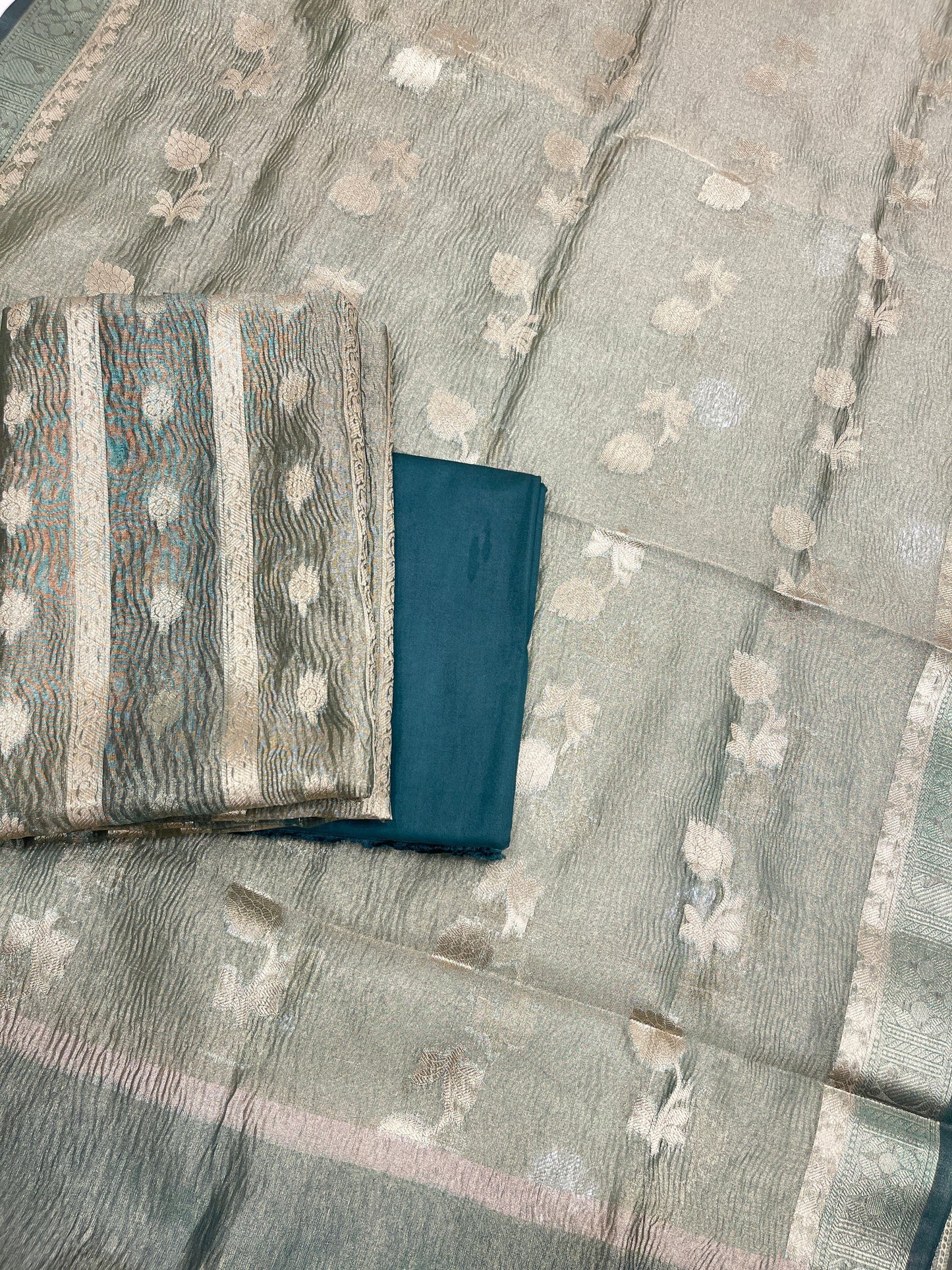Sea Green Crush Tissue Silk Banarasi 3 pcs Suit Set IM_CRT4