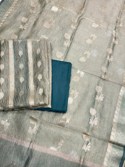 Sea Green Crush Tissue Silk Banarasi 3 pcs Suit Set IM_CRT4