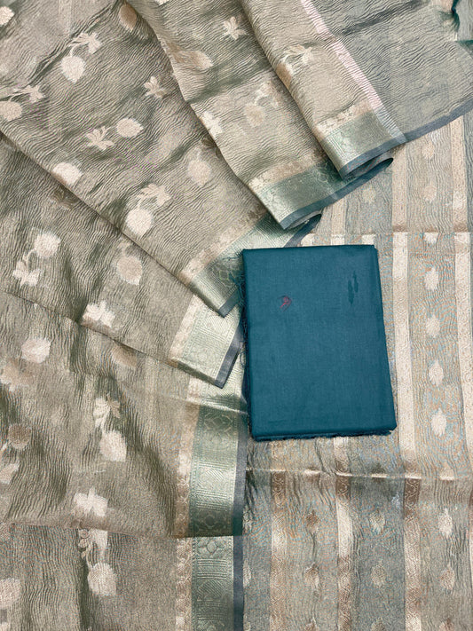 Sea Green Crush Tissue Silk Banarasi 3 pcs Suit Set IM_CRT4