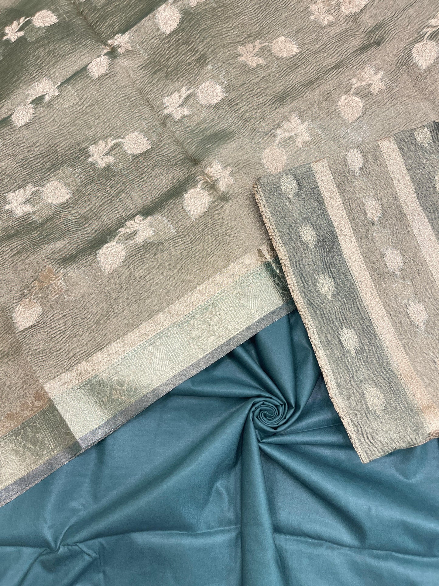 Sea Green Crush Tissue Silk Banarasi 3 pcs Suit Set IM_CRT4