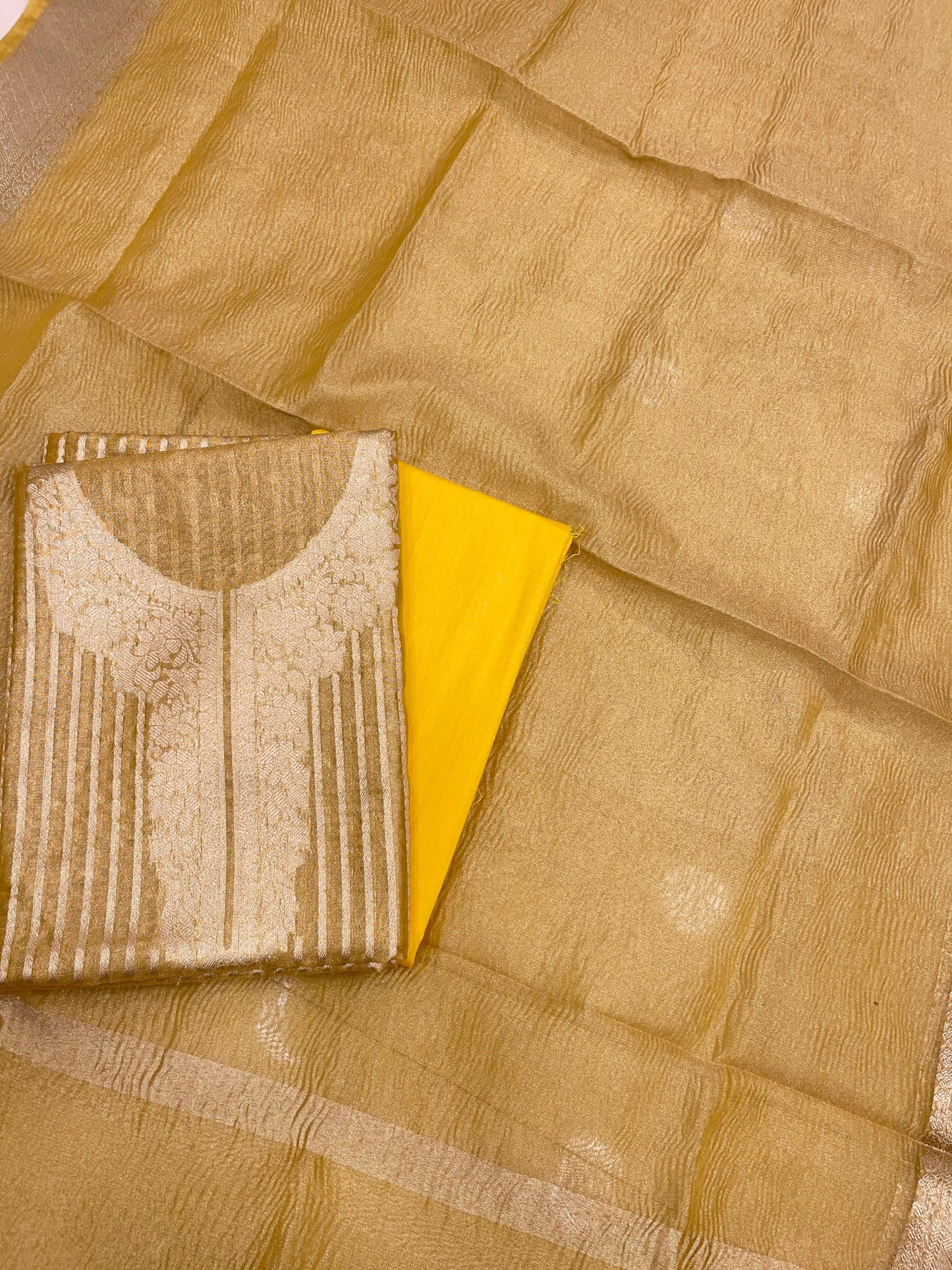 Yellow Necklace Tissue Silk Banarasi 3 pcs Suit Set IM_TN2