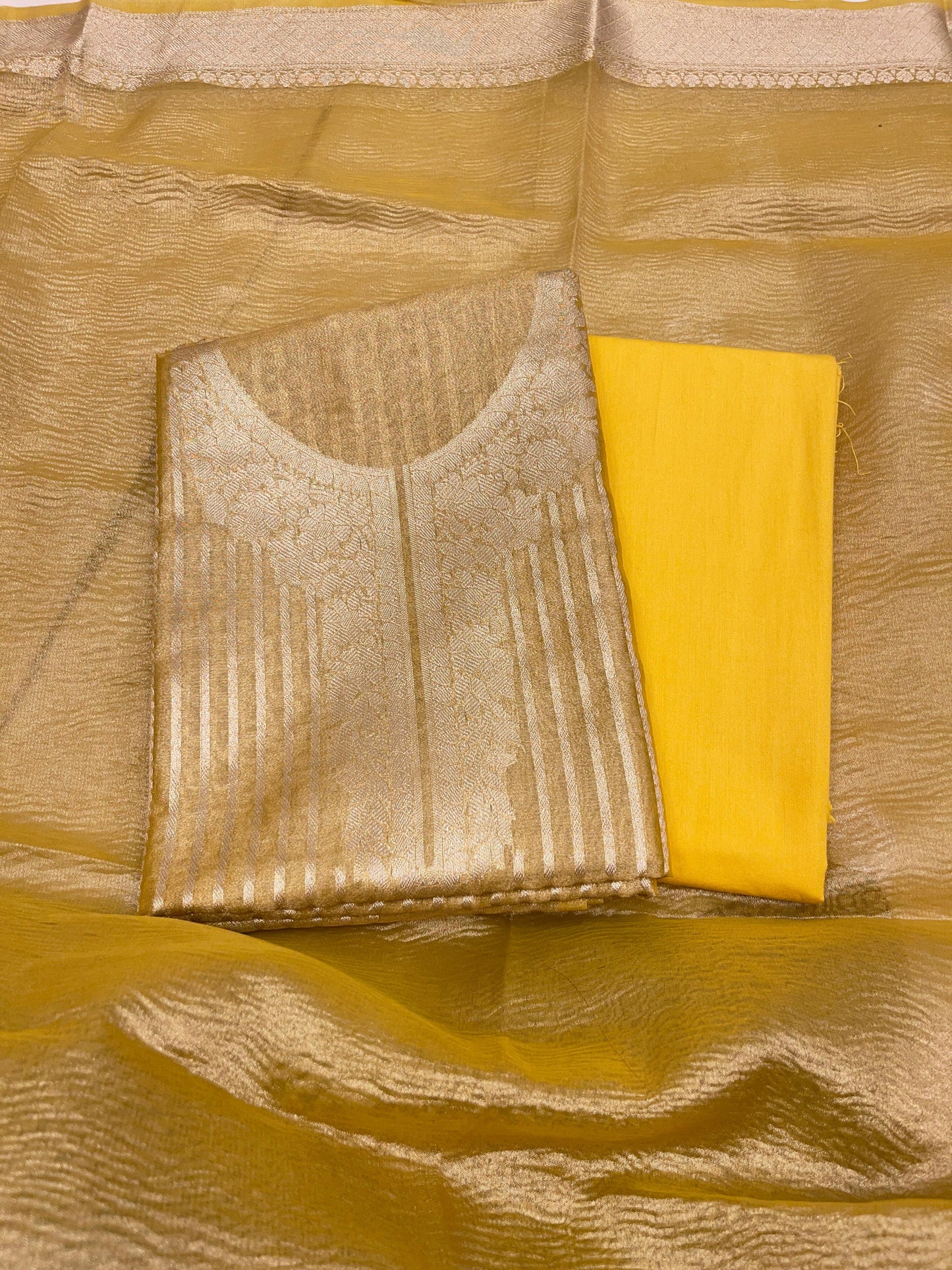 Yellow Necklace Tissue Silk Banarasi 3 pcs Suit Set IM_TN2