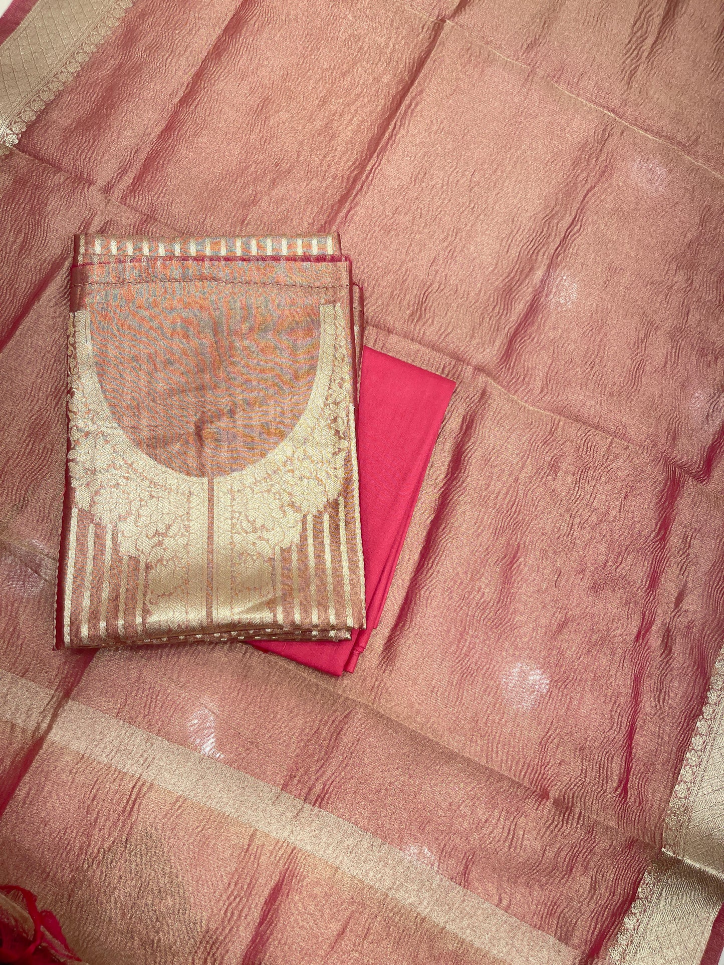 Pink Necklace Tissue Silk Banarasi 3 pcs Suit Set IM_TN3