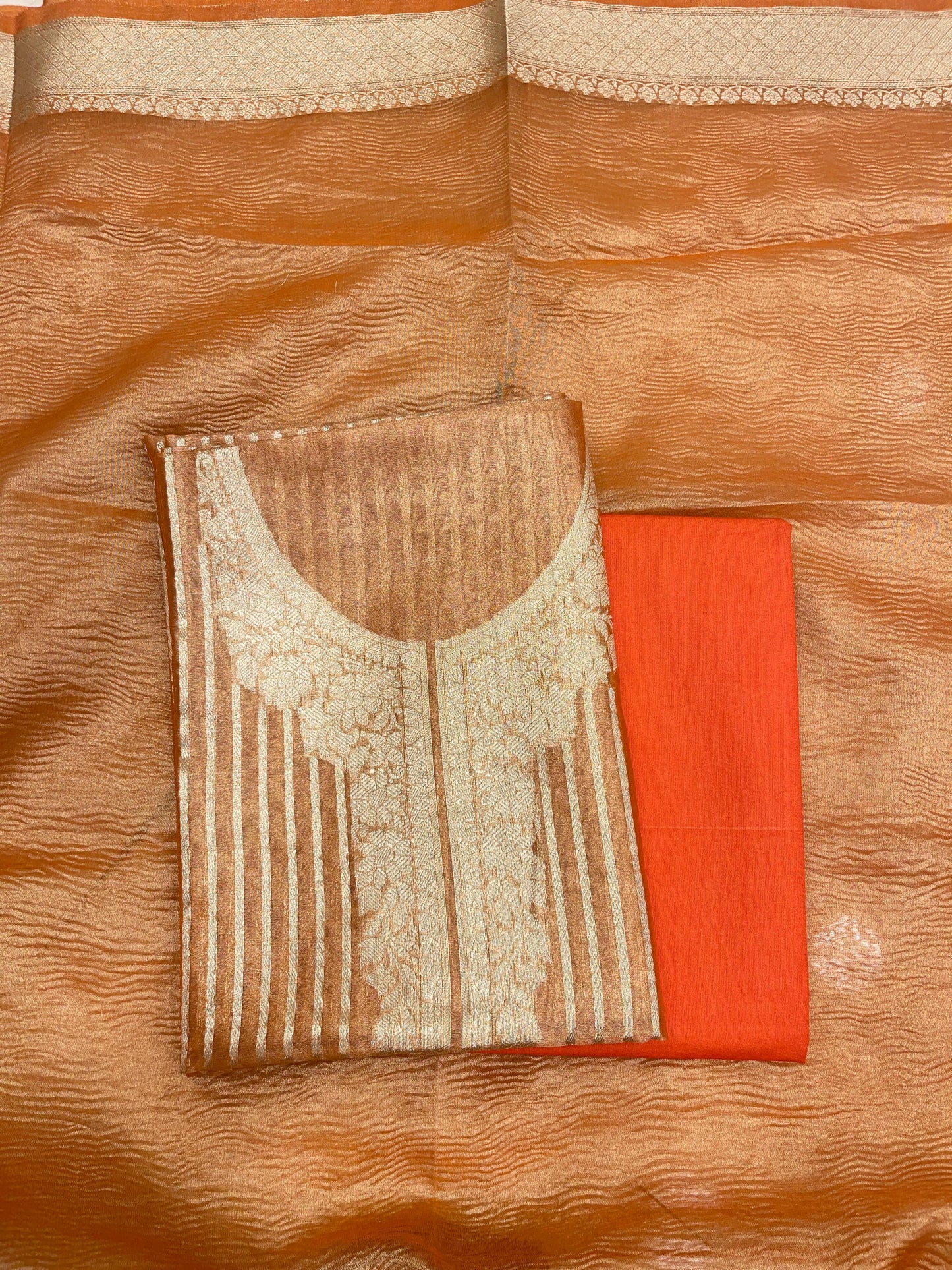 Orange Necklace Tissue Silk Banarasi 3 pcs Suit Set IM_TN5