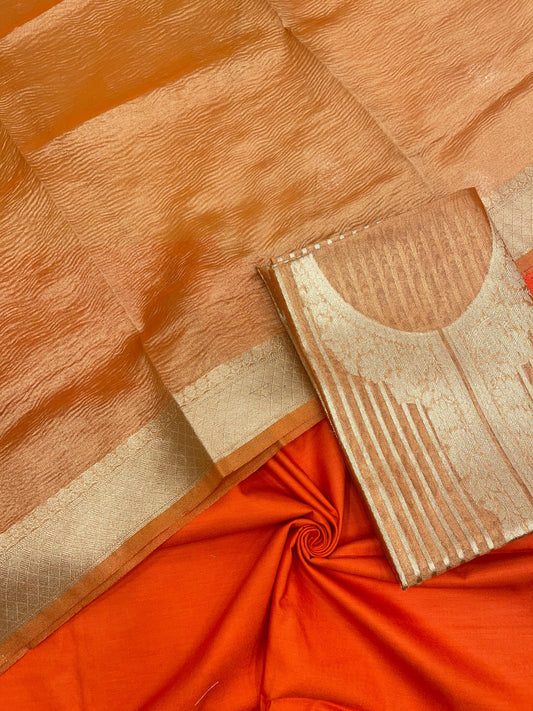Orange Necklace Tissue Silk Banarasi 3 pcs Suit Set IM_TN5