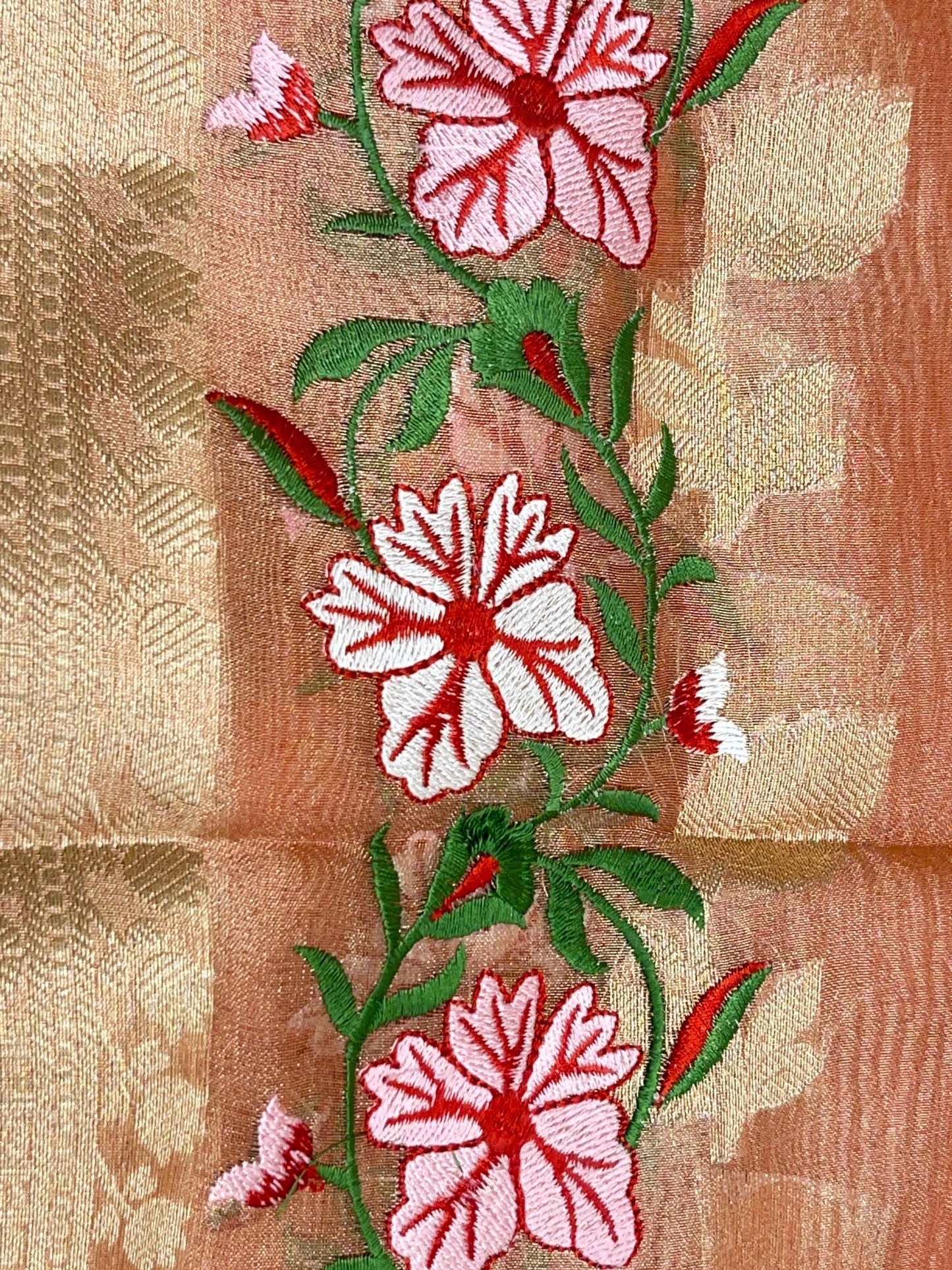 Orange Pure Cotton Embroidery Tissue Dupatta Banarasi 3 pcs Suit Set IM_PCEM3