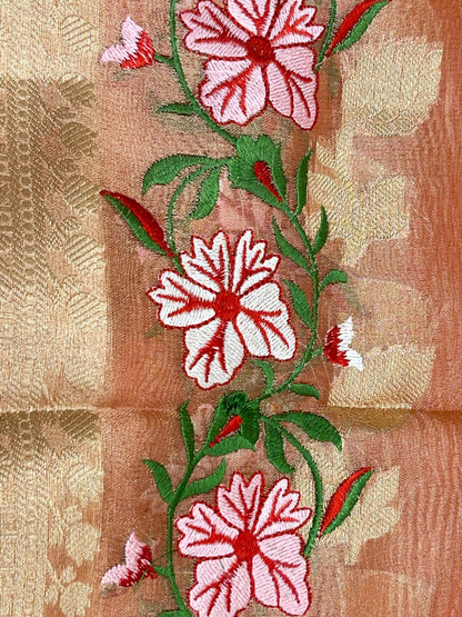 Orange Pure Cotton Embroidery Tissue Dupatta Banarasi 3 pcs Suit Set IM_PCEM3