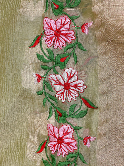 Light Green Pure Cotton Embroidery Tissue Dupatta Banarasi 3 pcs Suit Set IM_PCEM4