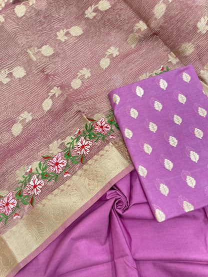 Lavender Pure Cotton Embroidery Tissue Dupatta Banarasi 3 pcs Suit Set IM_PCEM5