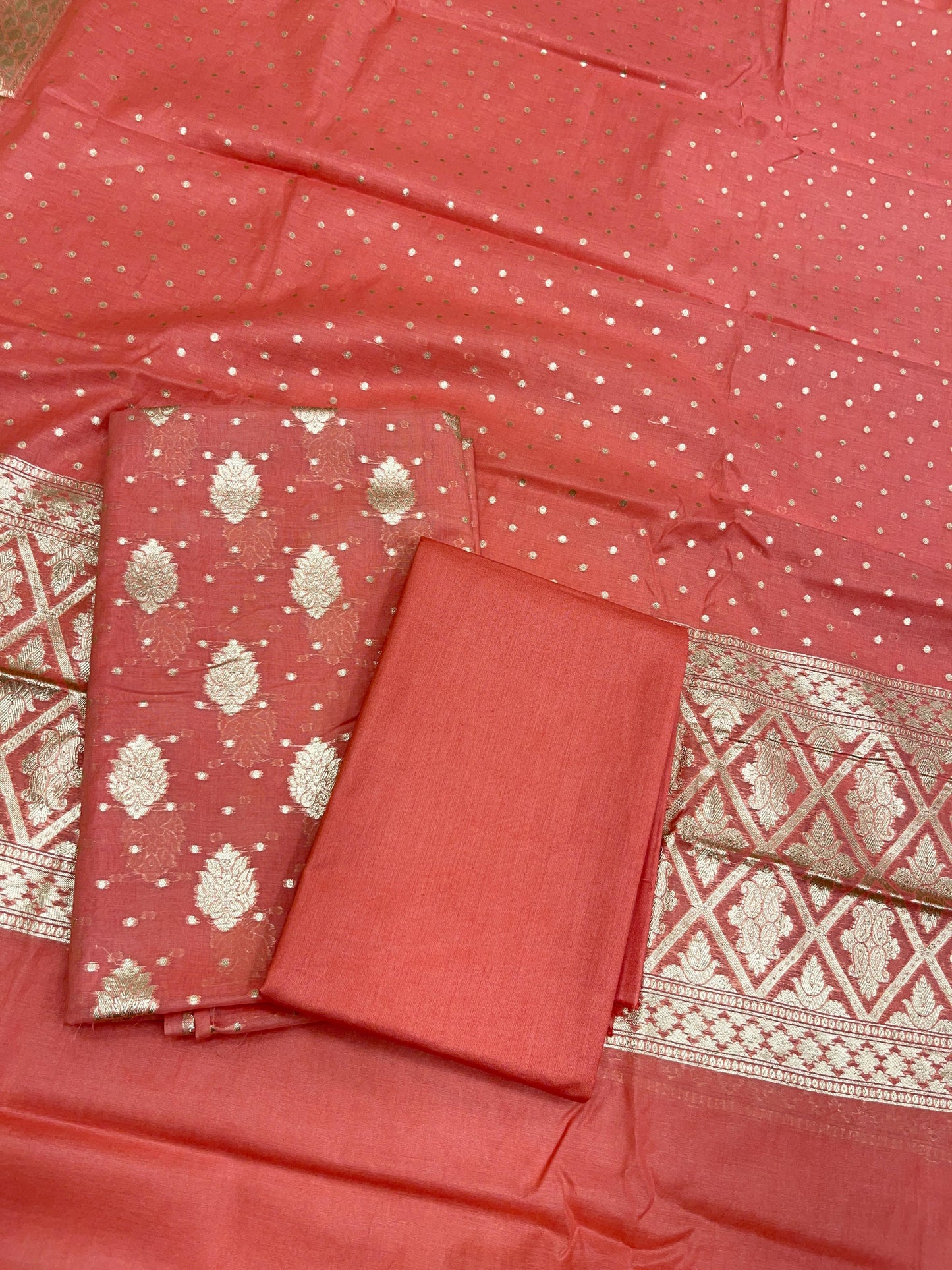 Peach Pure Cotton Self Design Banarasi 3 pcs Suit Set IM_PCSD2