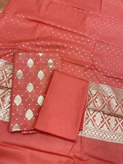 Peach Pure Cotton Self Design Banarasi 3 pcs Suit Set IM_PCSD2