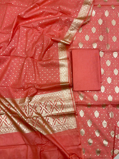Peach Pure Cotton Self Design Banarasi 3 pcs Suit Set IM_PCSD2