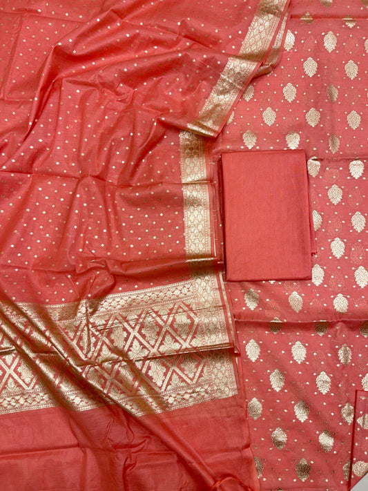 Peach Pure Cotton Self Design Banarasi 3 pcs Suit Set IM_PCSD2