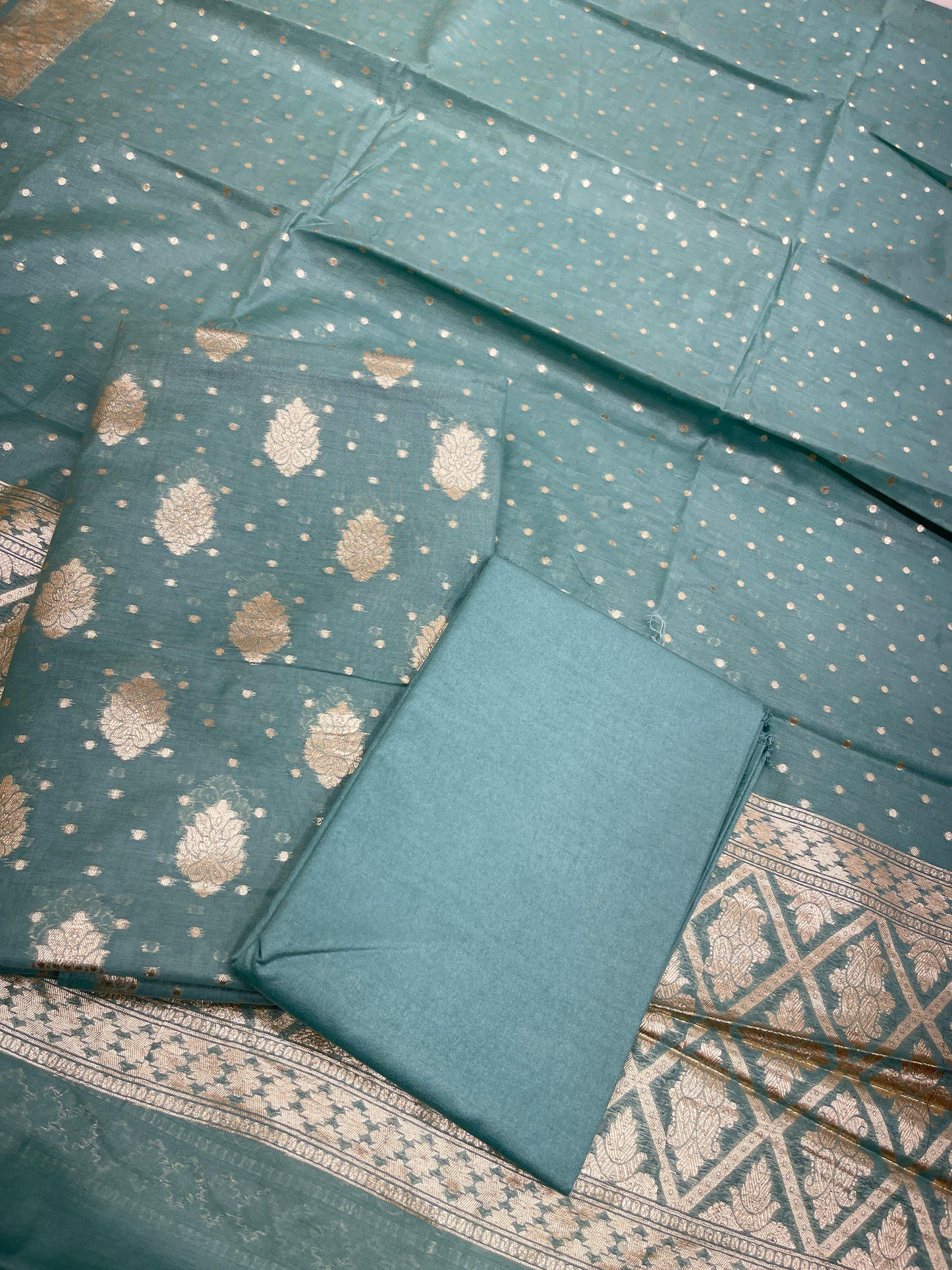 Blue Pure Cotton Self Design Banarasi 3 pcs Suit Set IM_PCSD3
