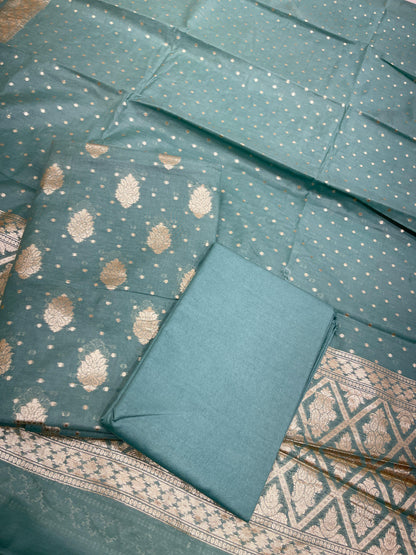 Blue Pure Cotton Self Design Banarasi 3 pcs Suit Set IM_PCSD3