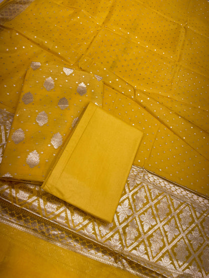 Yellow Pure Cotton Self Design Banarasi 3 pcs Suit Set IM_PCSD4