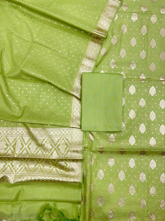 Light Green Pure Cotton Self Design Banarasi 3 pcs Suit Set IM_PCSD5