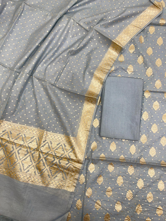 Grey Pure Cotton Self Design Banarasi 3 pcs Suit Set IM_PCSD6