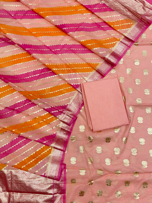 Pink Pure Cotton Handbrush Dupatta Banarasi 3 pcs Suit Set IM_PCHBK1