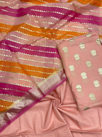 Pink Pure Cotton Handbrush Dupatta Banarasi 3 pcs Suit Set IM_PCHBK1