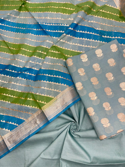Sky Blue Pure Cotton Handbrush Dupatta Banarasi 3 pcs Suit Set IM_PCHBK2