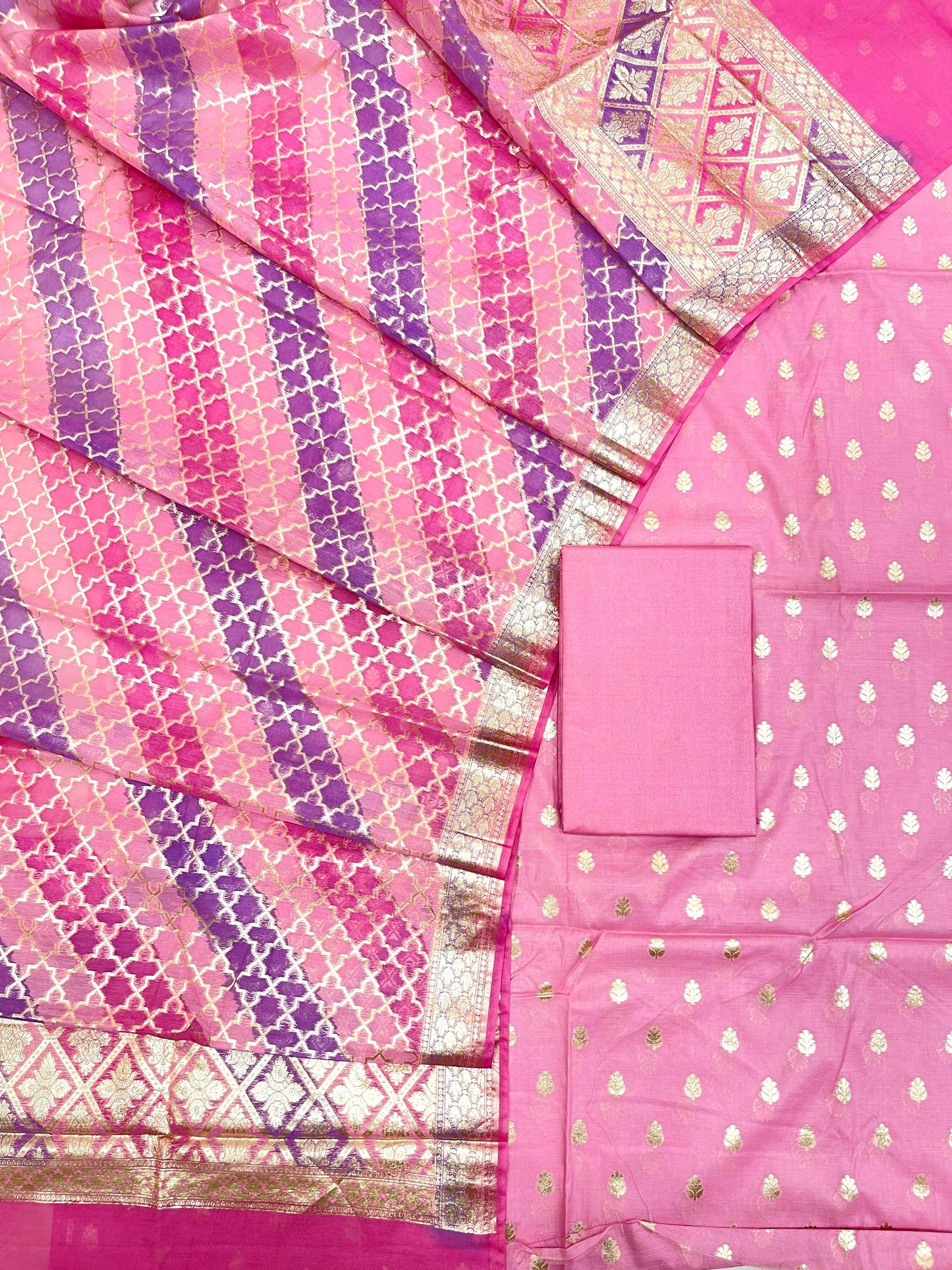Purple Pure Cotton Handbrush Patti Dupatta Banarasi 3 pcs Suit Set IM_PCHBP2
